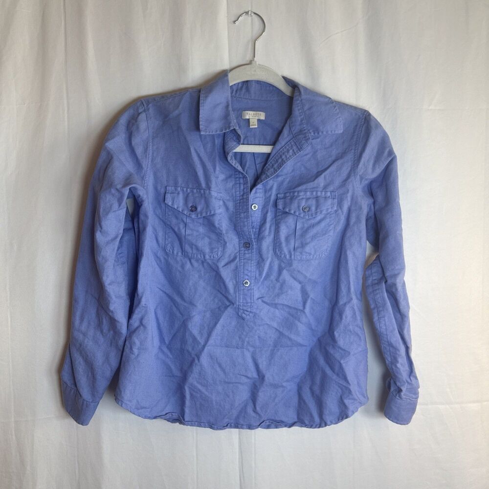 Women’s Talbots Petite Button Down Blouse Light Blue Long Sleeve Size P Preowned